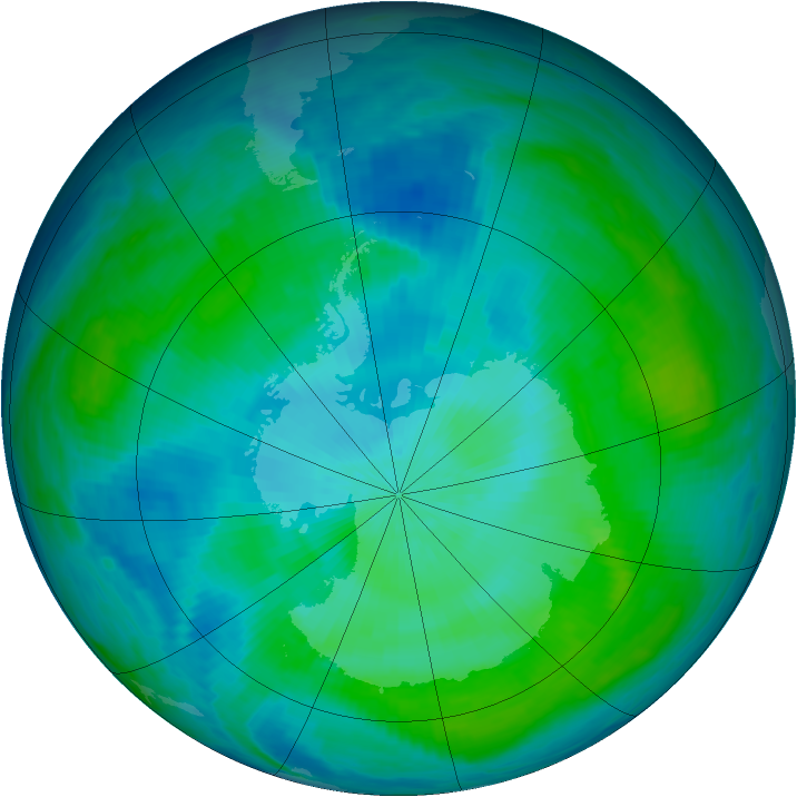 Antarctic ozone map for 15 February 1987